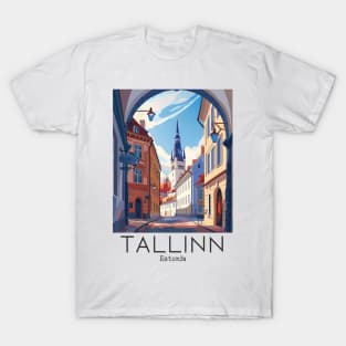 A Vintage Travel Illustration of Tallinn - Estonia T-Shirt